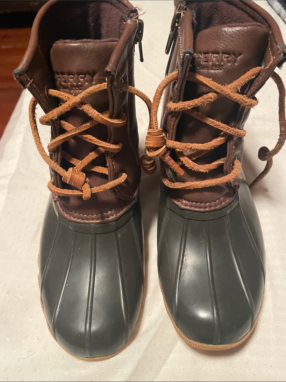 Sperry Kids Olive and Brown Lace-Up Duck Boots
